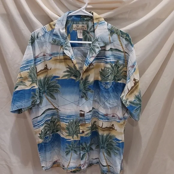 *Men's Kona Kai Hawaiian Print Beach Scene Cotton Blend Camp Shirt Size Medium - Picture 2 of 9